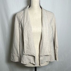 Lane Bryant Size 16 Open Front Linen Rayon Spandex Blend Jacket 3/4 Sleeves Tan